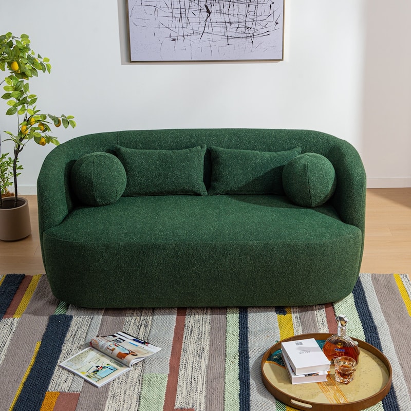 KINWELL Boucle Upholstered 2-Seats Loveseat with Pillows - Green