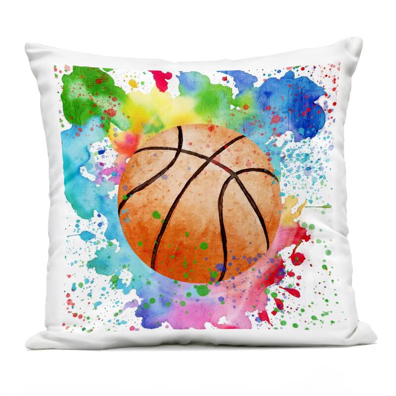 Stupell Rainbow Splatter Basketball Printed Outdoor Throw Pillow Design by Kim Allen - Accent - Polyester - Multi-Color - Single