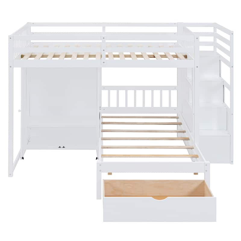 Full Over Twin Bunk Bed with Wardrobe and Drawers