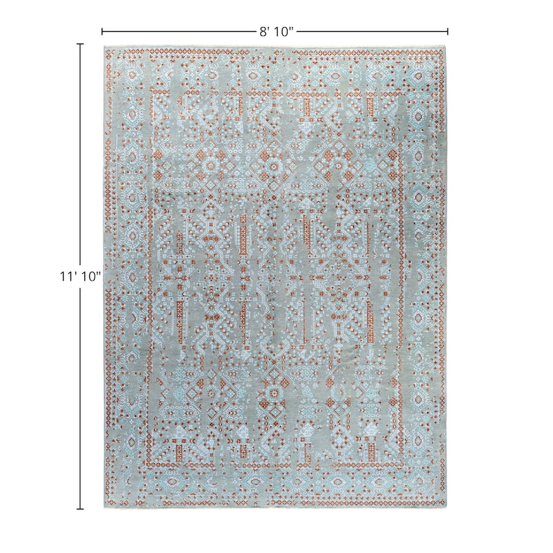 Ikat One-of-a-Kind Hand-Knotted Area Rug - Gray, 8' 10" x 11' 10" - 8' 10" x 11' 10"
