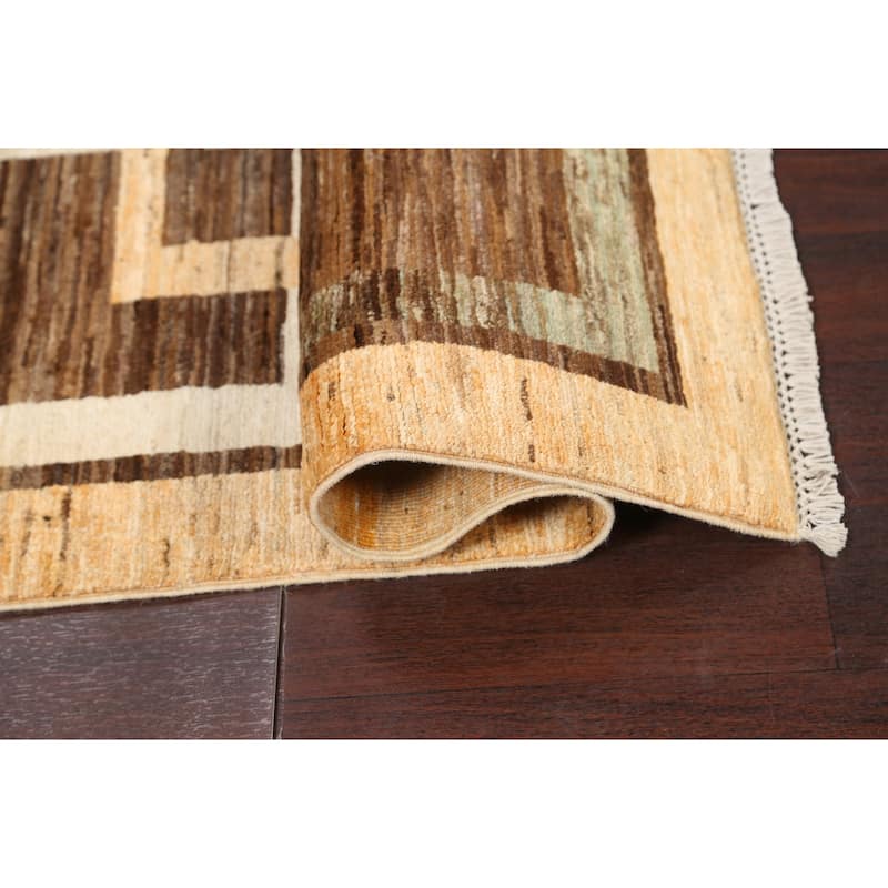 Geometric Gabbeh Kashkoli Oriental Wool Area Rug Hand-knotted Carpet - 3'7" x 4'6"