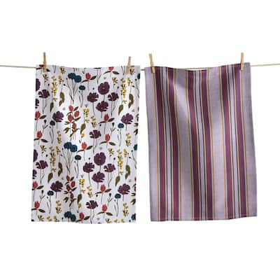 Bee Flowers Dishtowel Set - Colorful Cotton Kitchen Towels for Spring & Summer, Machine Washable, 26" x 18"