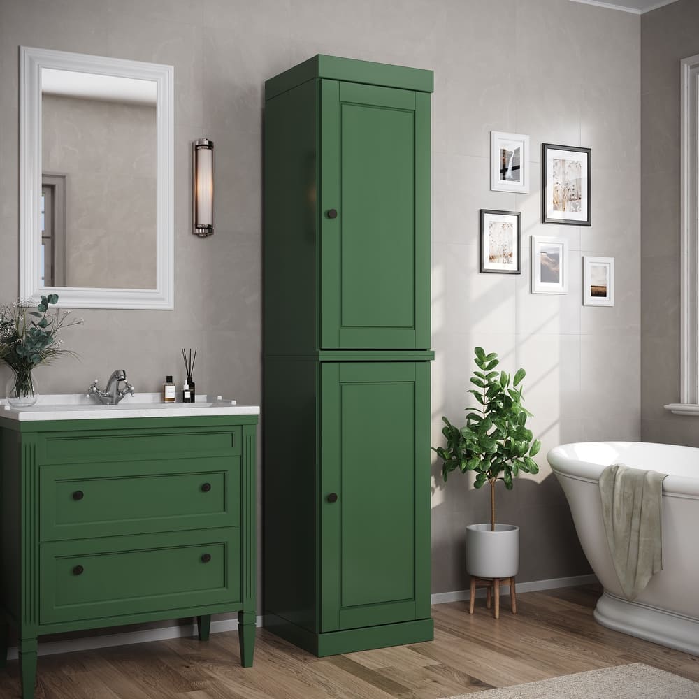 100% Solid Wood Tall Freestanding Bathroom Linen Cabinet with Doors, Adjustable Shelves, Modular Storage, 16.5" W x 71.5" H