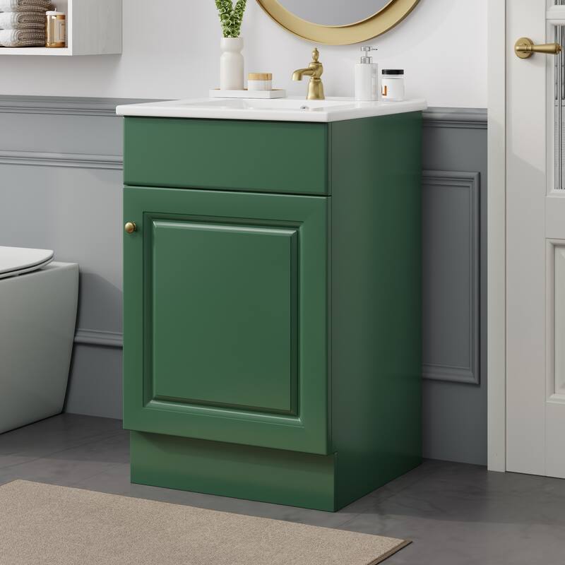Green 20" Bathroom Vanity Cabinet with Sink, Soft Closing Door, Storage Shelf, and Adjustable Interior Shelf