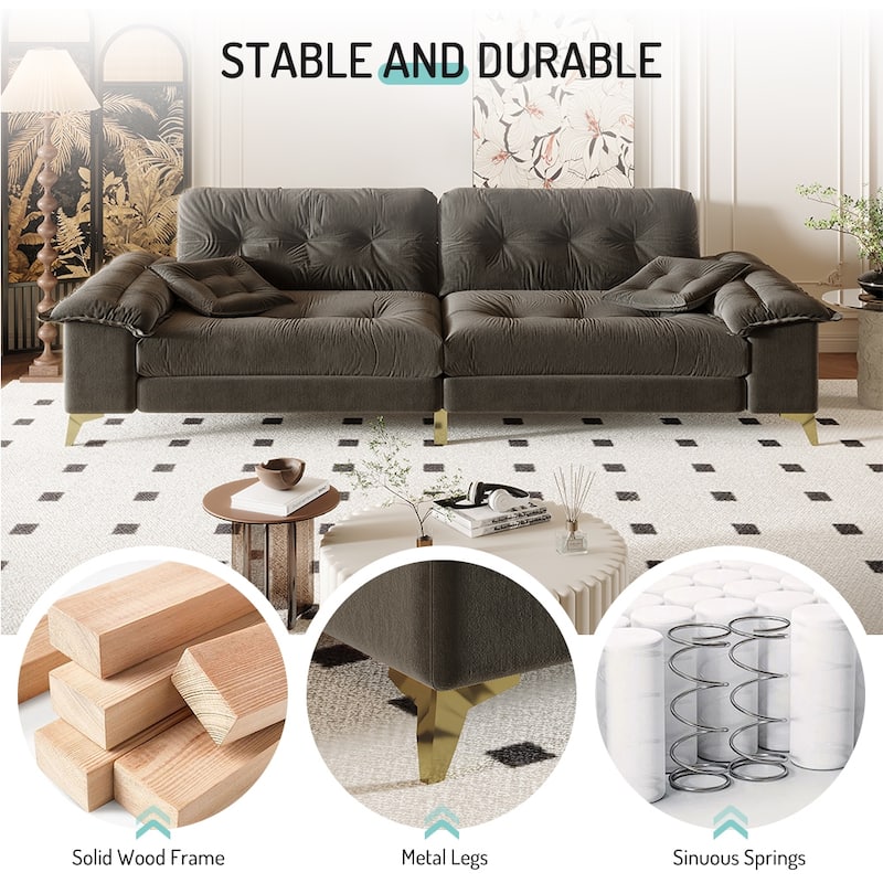 104.7" Modern Sectional Sofa with Tufted Design, Removable Armrests, Metal Legs & 2 Pillows, Chenille Upholstered Couch