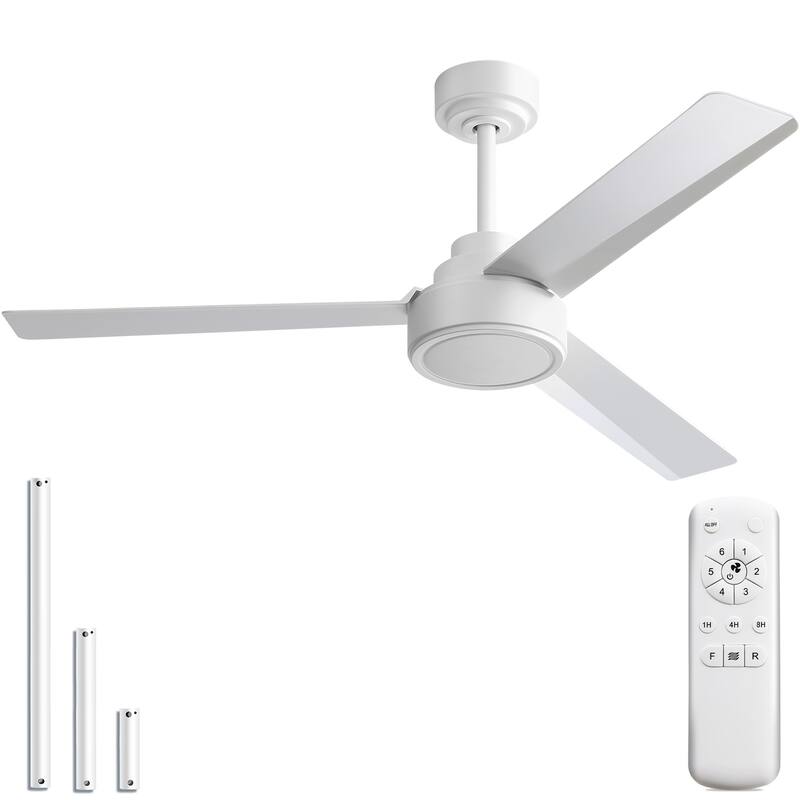 Sofucor 52Inch Ceiling Fan with Remote(No Light),Indoor Outdoor,6-Speed with 3 ABS Blades,Farmhouse,Quiet Reversible DC Motor - White