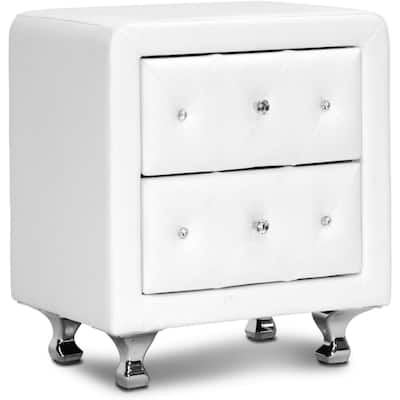 White Tufted Nightstand with Chrome Legs - Modern Bedside Table - 20.25" Wide