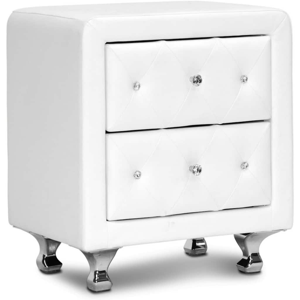 White Tufted Nightstand with Chrome Legs - Modern Bedside Table - 20.25" Wide