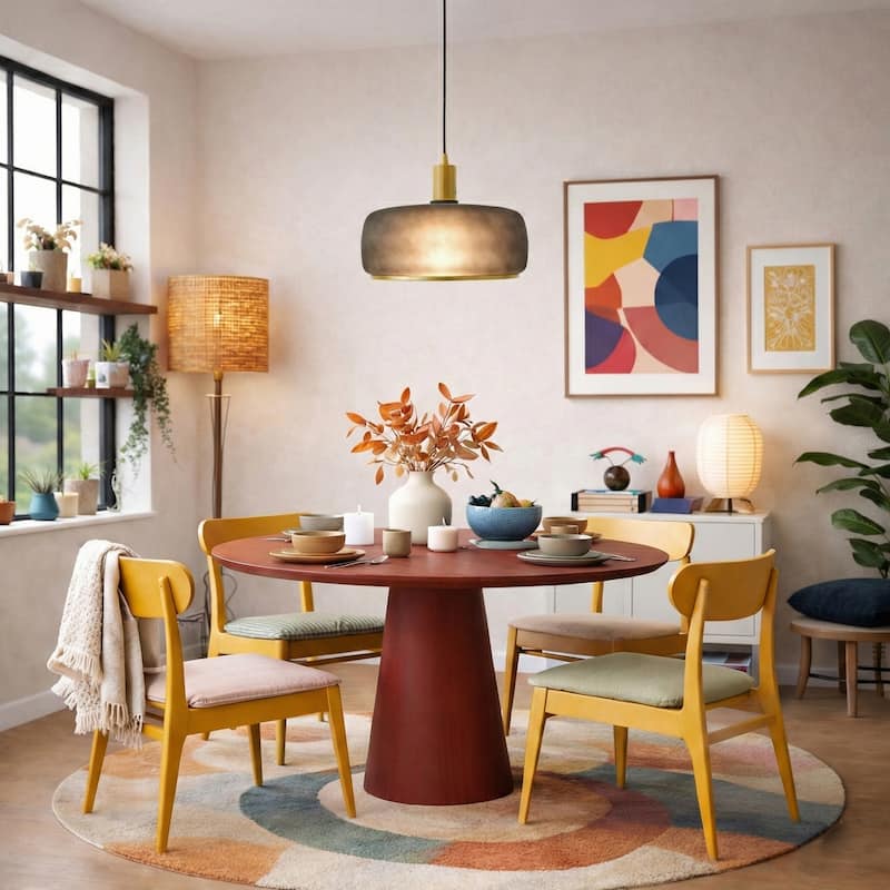 Glam Matte Black Pendant Light with Brass Accents