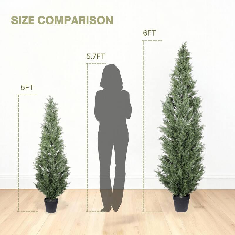 5FT Artificial Cypress Tree in Black Plastic Pot UV Resistant, Realistic Indoor Outdoor Fake Topiary Plant, 1pc/set