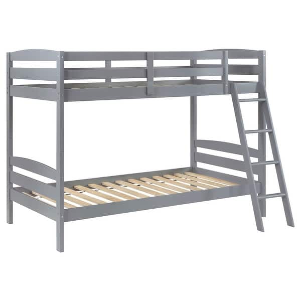 slide 2 of 6, Rhea Farmhouse Grey Wood Twin Over Twin Bunk Bed Grey