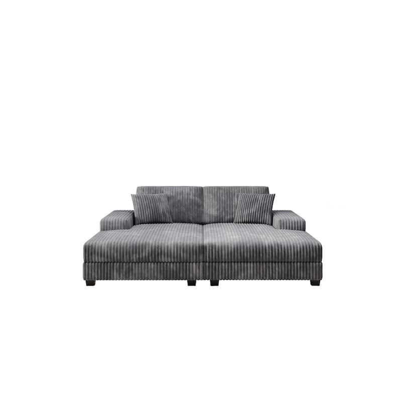 Convertible Corduroy Fabric Dark Grey Modern Sleeper Sofa Chair with Storage