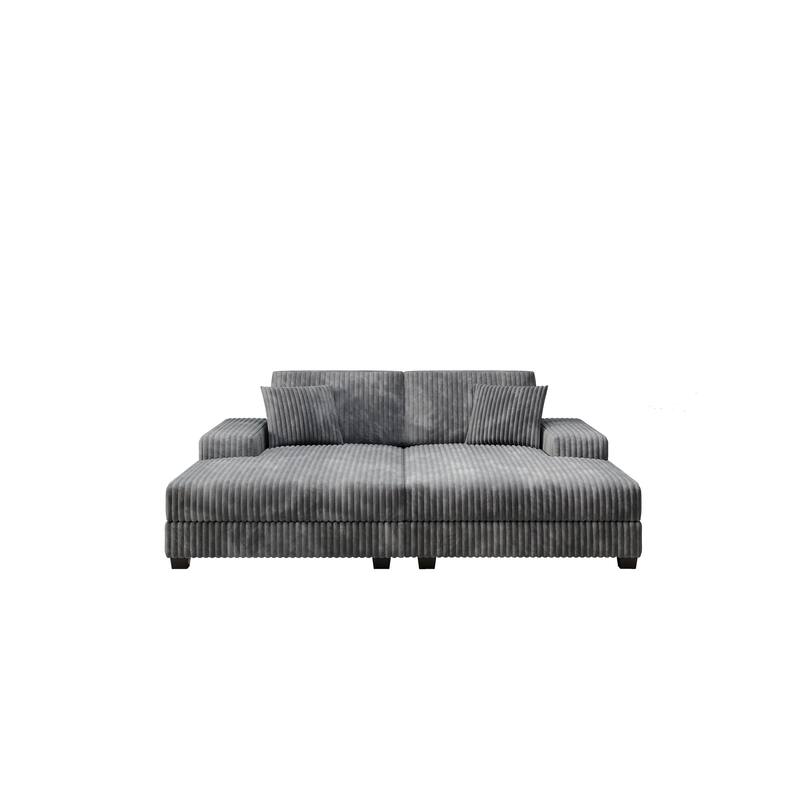 Corduroy Fabric Convertible Sleeper Sofa with Side Shelves