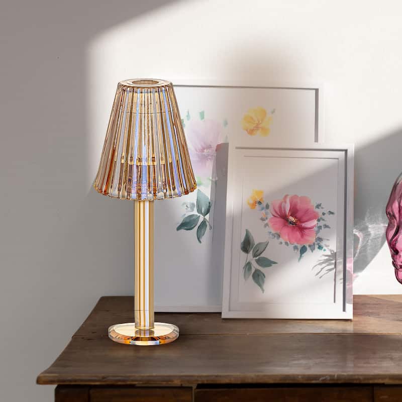 12 Inch Crystal Glass Candle Lamp with Stylish Glass Shade for Decor