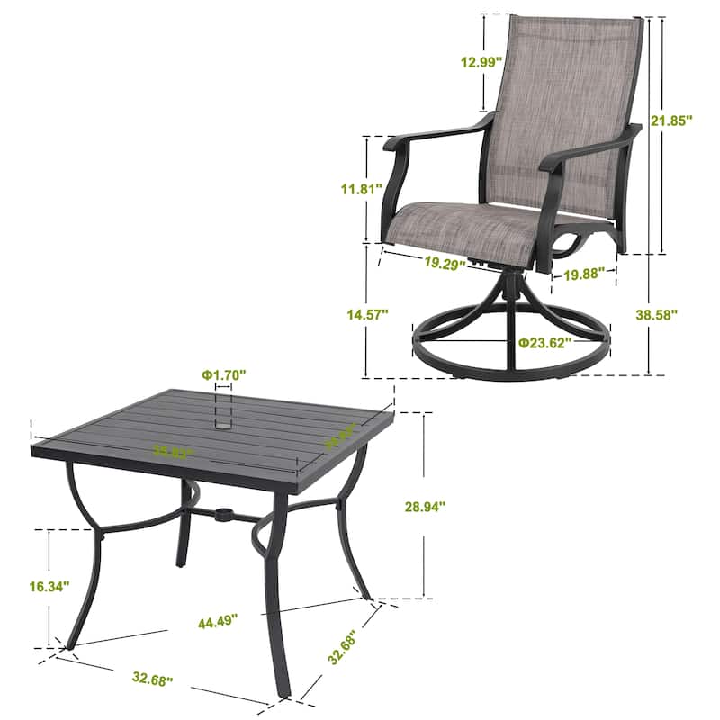 Patio 5-Piece Aluminum Dining Set with Textilene Swivel Chairs