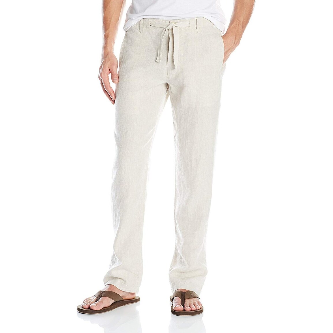 Shop Perry Ellis Beige Mens Size 54 Straight Leg Drawstring Linen