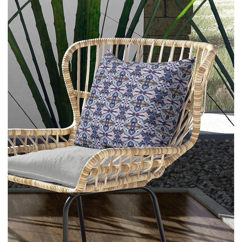 Floral Elegance Indoor/Outdoor Reversible Throw Pillow Blue and White