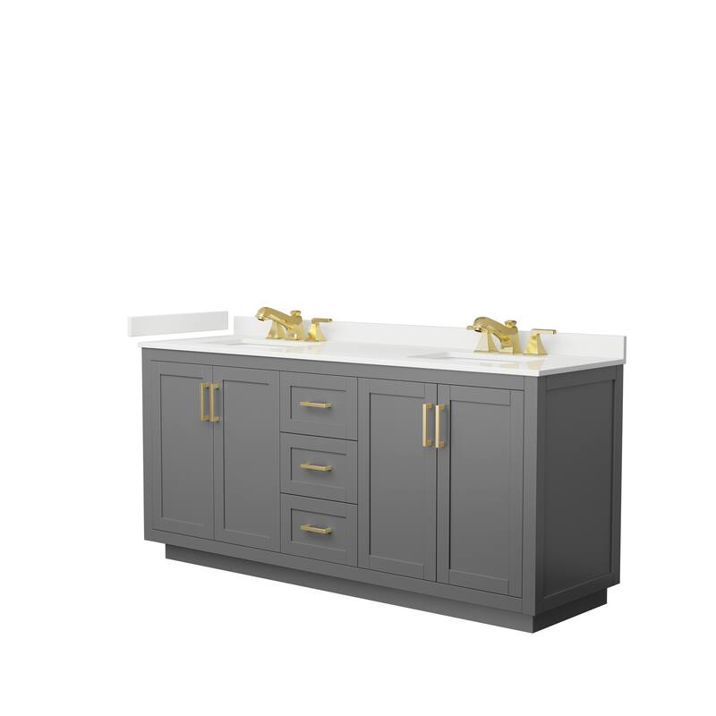 Miranda 72-inch Double Vanity, Quartz Top - Dark Gray, Gold Trim, White Quartz Top