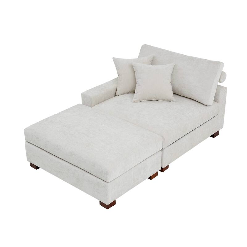Plush Chenille Single Modular Sectional Sofa Chaise with Pillows