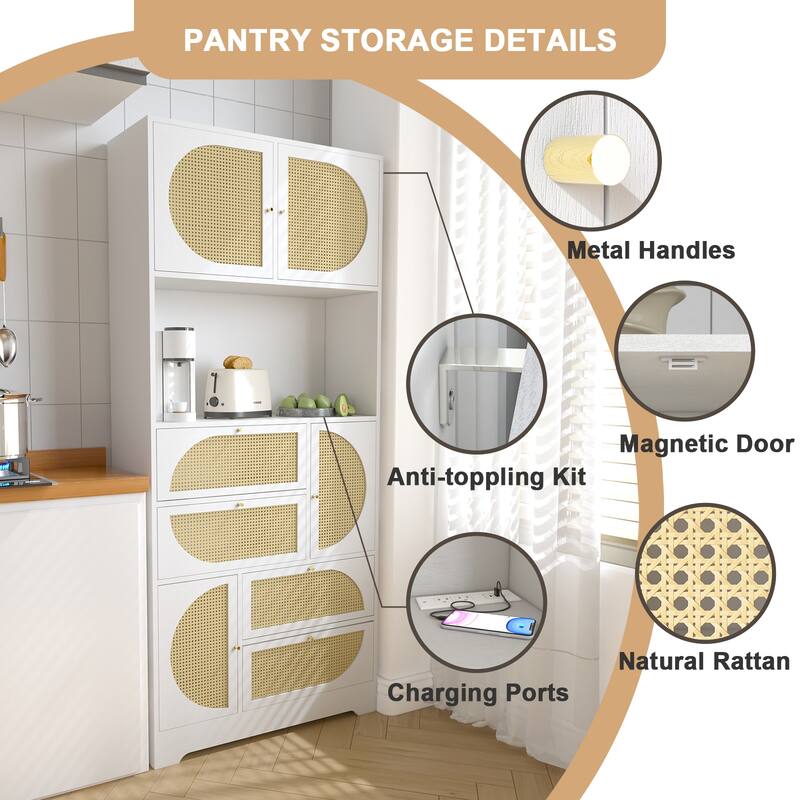 Storage Cabinet Freestanding Hutch Cabinet with Power Outlet