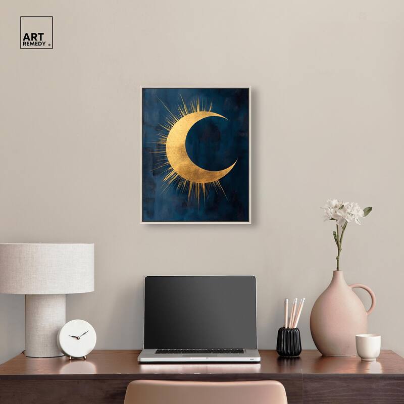 Gold Moon on Indigo Canvas by Art Remedy