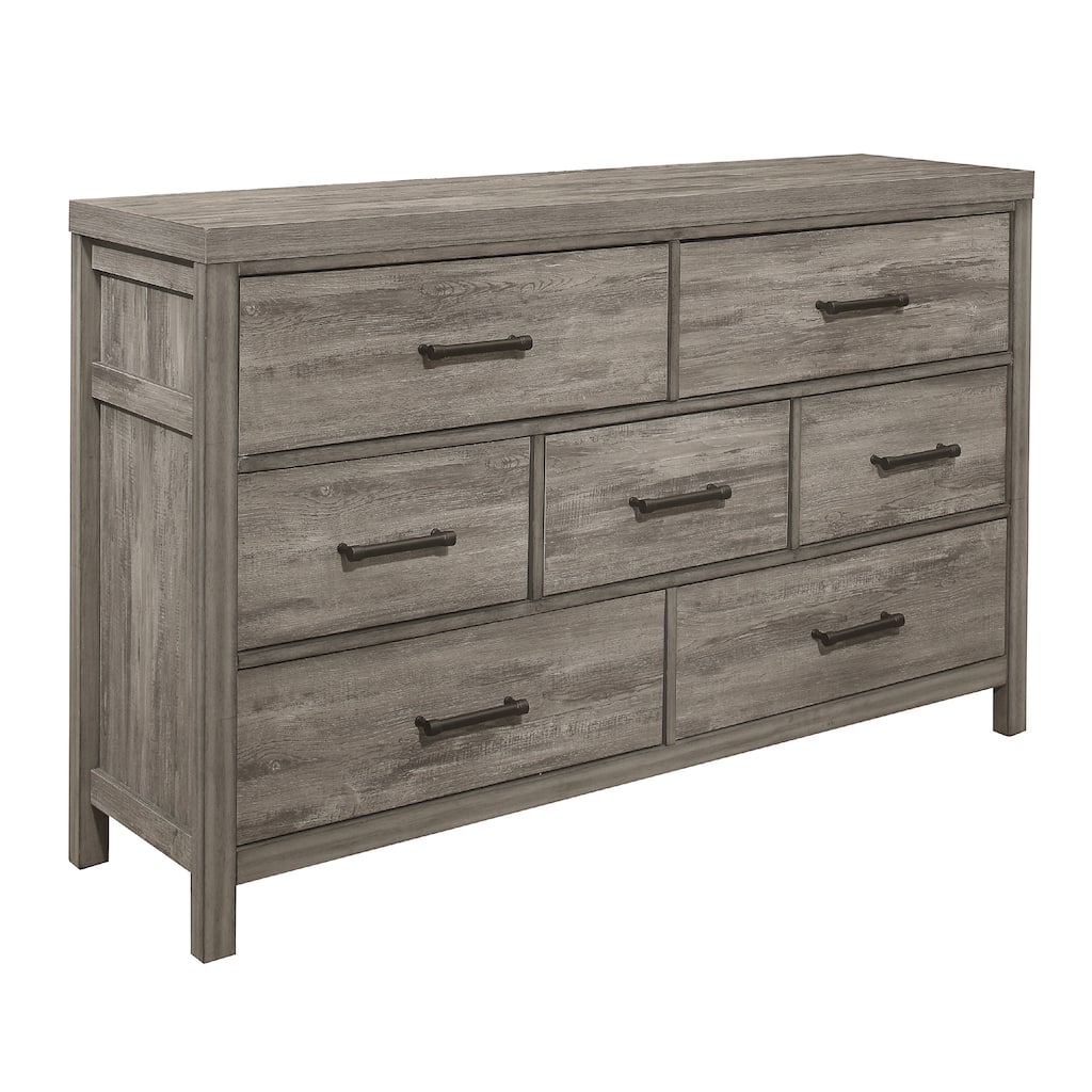 Rie 59 Inch Dresser, 7 Drawers, Weathered Gray Melamine Laminate