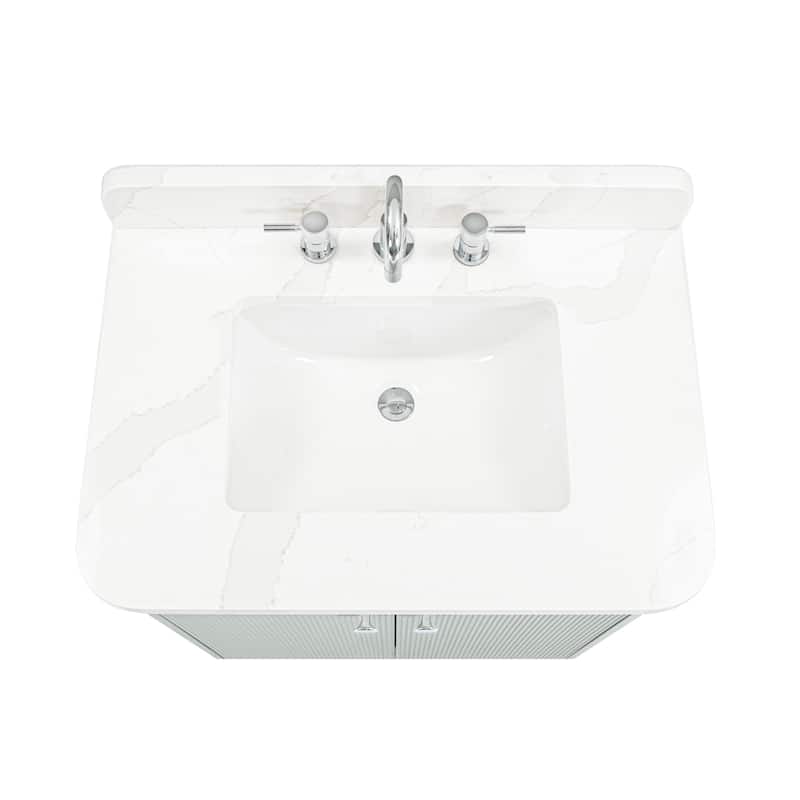 Haley Bathroom Vanity in Soft Sage with Alluring Quartz Top