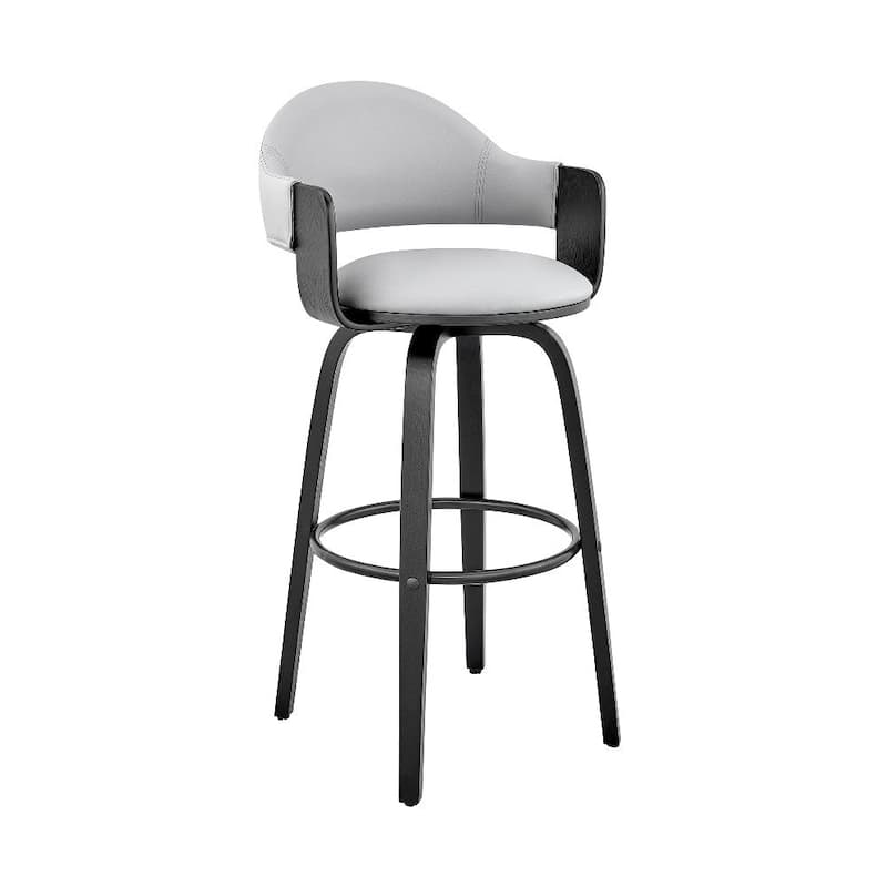 26 Inch Leatherette Barstool with Curved Back - 20 L x 20 W x 36 H Inches - Gray and Black