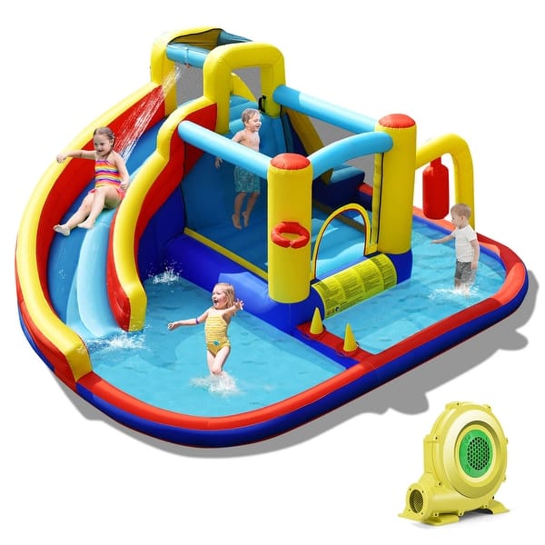 slide 2 of 10, Gymax 7-in-1 Inflatable Water Slide Water Park Kids Bounce Castle With - See Details Multicolor - See Details - 5-7 Years