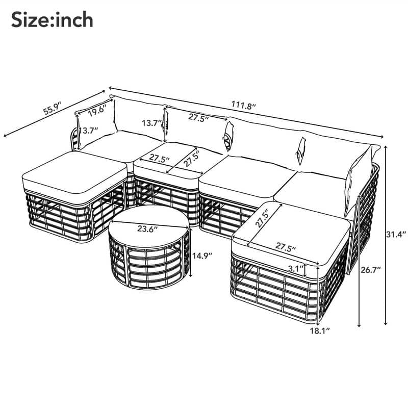 7 Pieces Outdoor Patio Furniture Set with Coffee Table, All-Weather Rattan Sectional Sofa Set with Thick Cushions and Pillows