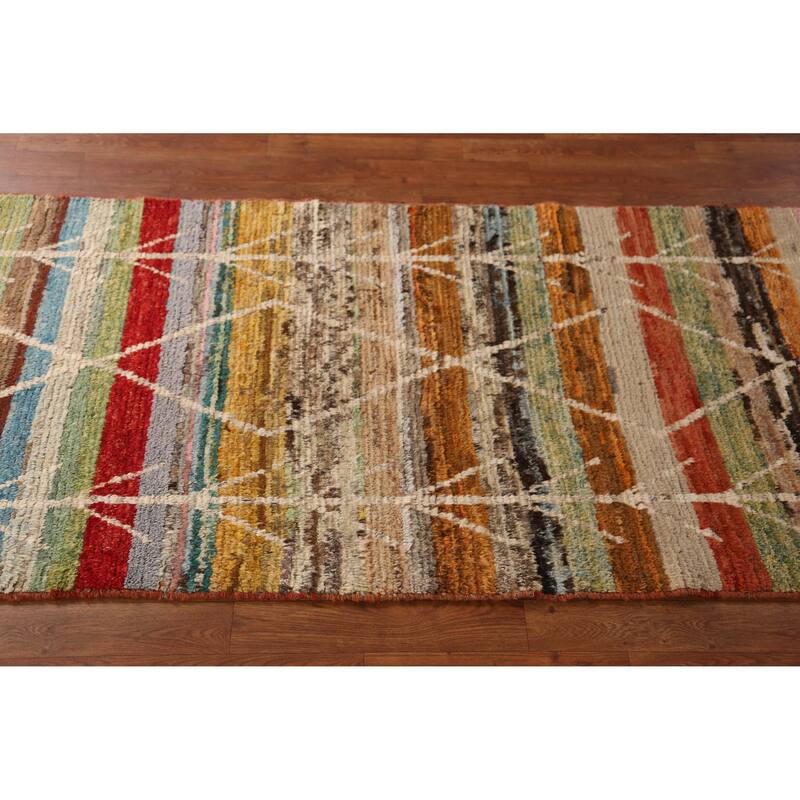 Geometric Moroccan Runner Rug Oriental Handmade Wool Carpet - 3'1" x 9'7"