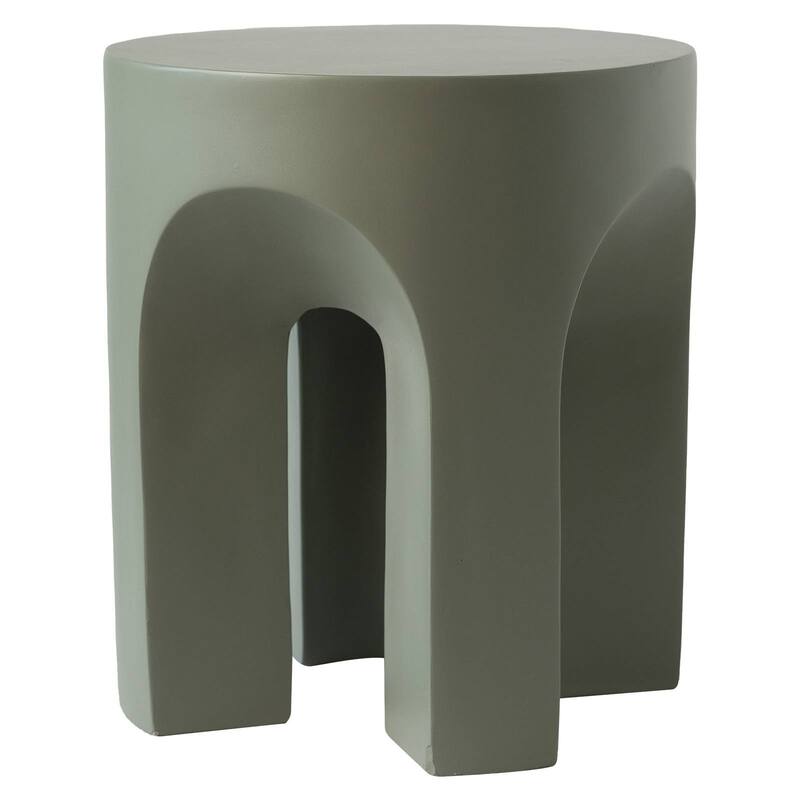 Round Side Table End Table in Fiberstone with Arch Design Base for Indoor and Outdoor - Gray
