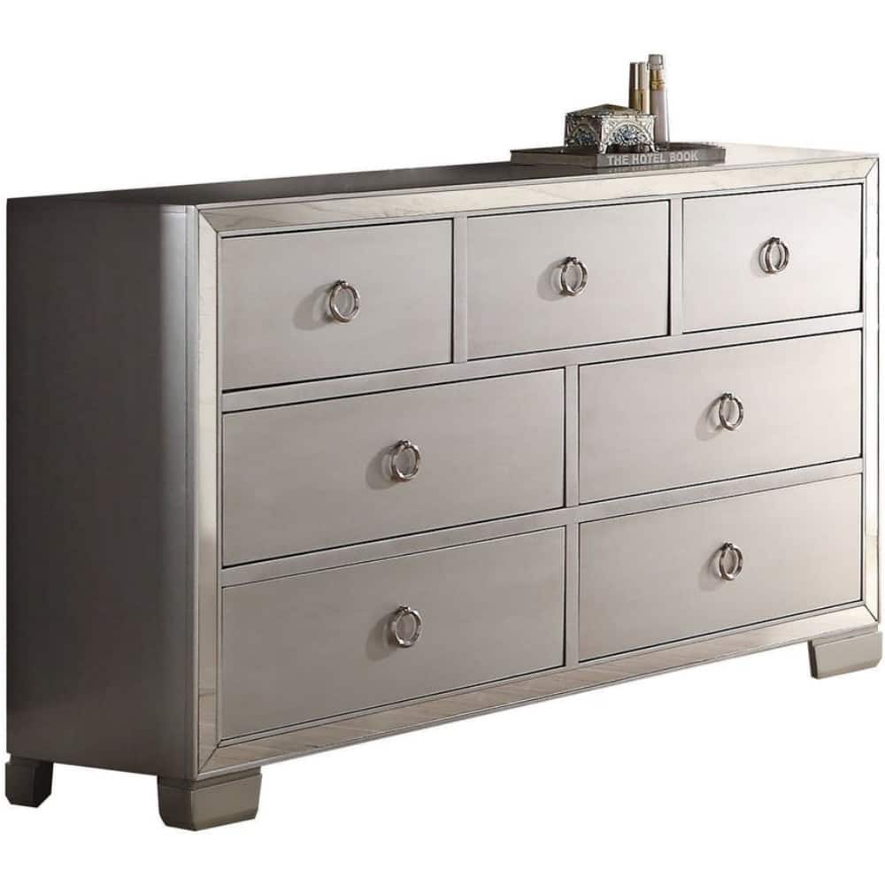 Seven Drawer Dresser With Mirror Insert Front Trim, Platinum