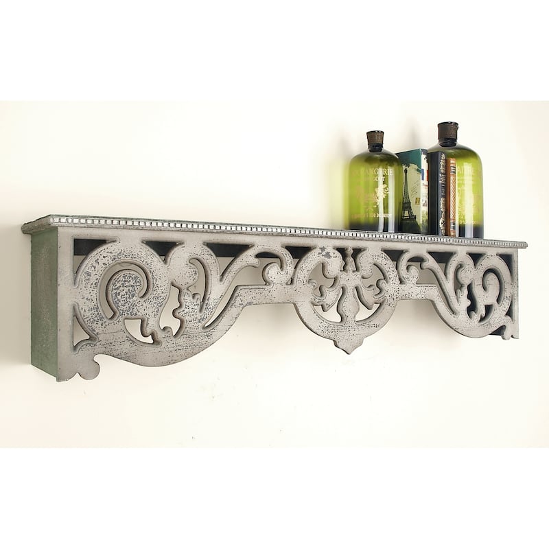 Wooden Scroll 1 Shelf Wall Shelf with Gray Distressing - Beige - Roche River Decor - 8"W x 48"L x 10"H
