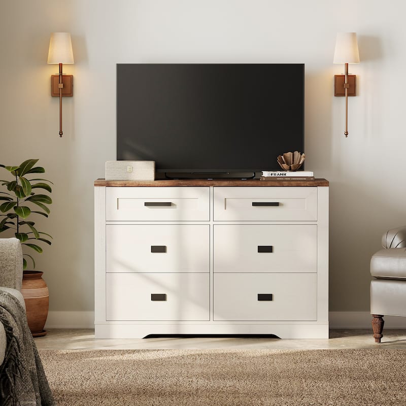Wooden Dresser for Bedroom with 6 Drawers, 2 in 1 12 Drawer Farmhouse Storage Cabinet