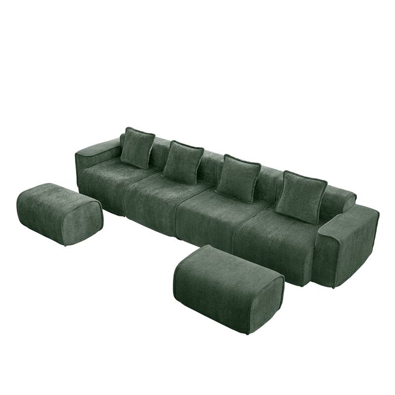 GDFStudio - Velvet Streamlined Modular 4-Seater 138.58" U-Shaped Sectional Sofa with 2 Ottomans