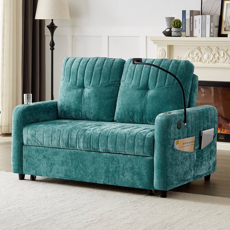 53.9" Modern Loveseat Pull-Out Sofa Bed With Adjustable Backrest