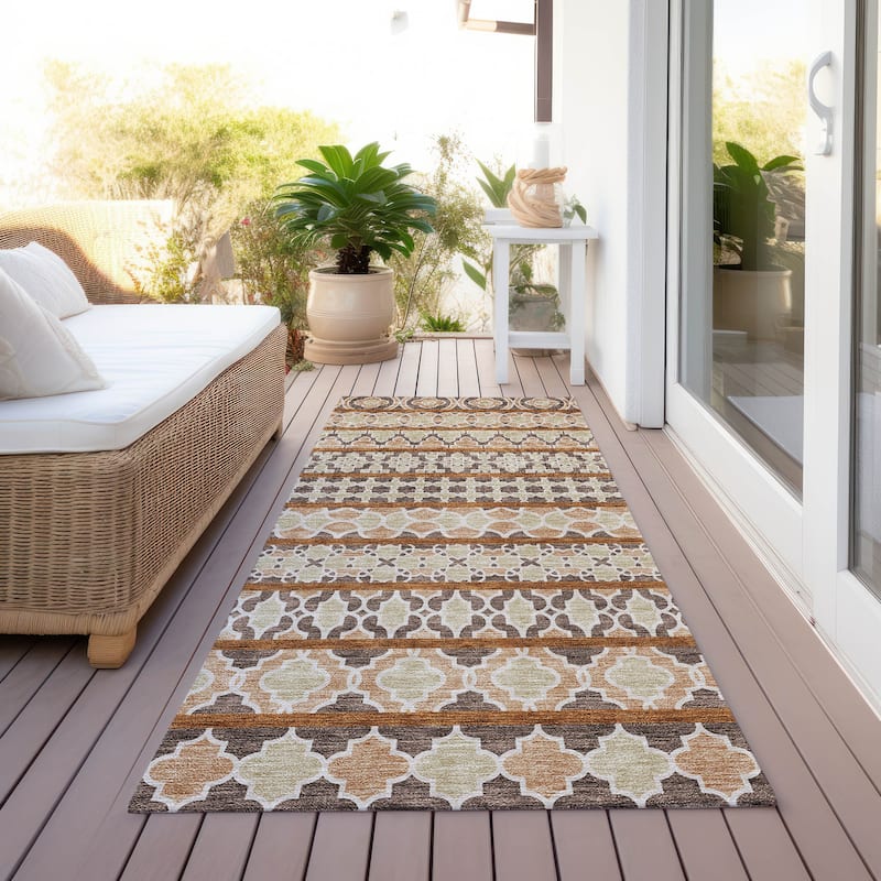 Machine Washable Indoor/ Outdoor Chantille Boho Stripe Rug - Chocolate - 2'3" x 7'6"