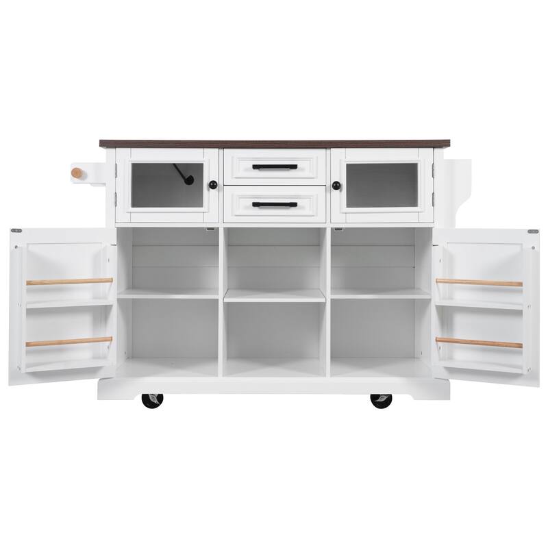 54.9" Kitchen Island with Drop Leaf, Power Outlet, Rolling Wheels, and Storage Racks - 54.9'' x 29.5'' x 36''