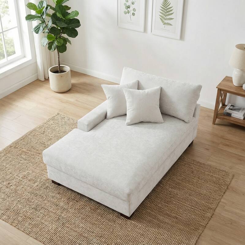 Oversized Chenille Modular Chaise Lounge With Deep Seat