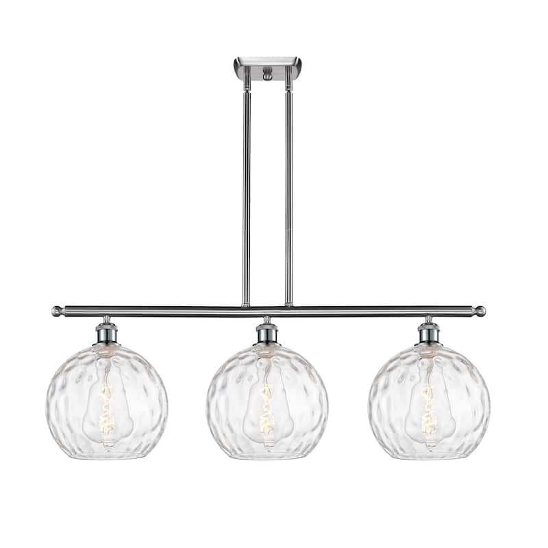 Innovations Lighting Athens Water Glass 3 Light 37" Stem Hung Island Light - Brushed Satin Nickel