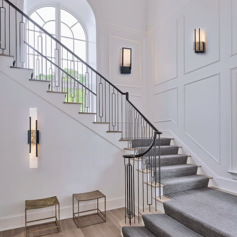 Black Metal Rectangular Water Pattern LED Dimmable Wall Sconce