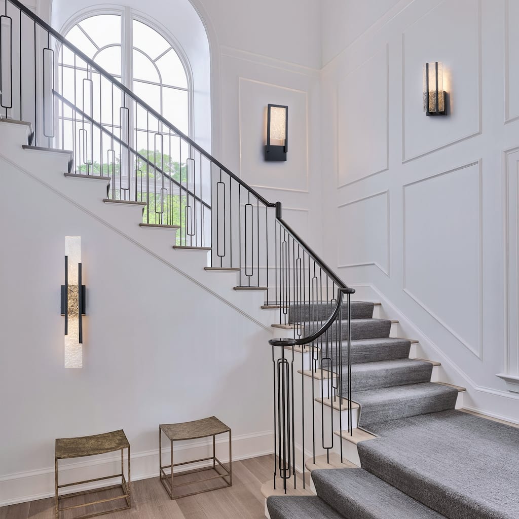 Black Metal Rectangular Water Pattern LED Dimmable Wall Sconce