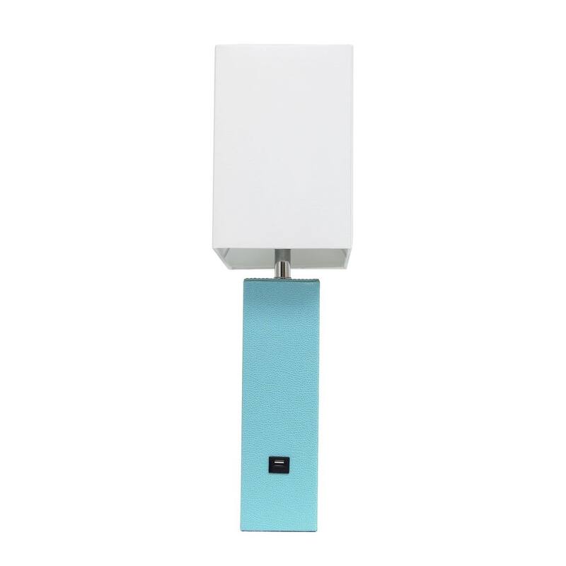 Modern Leather Table Lamp with USB and White Fabric Shade