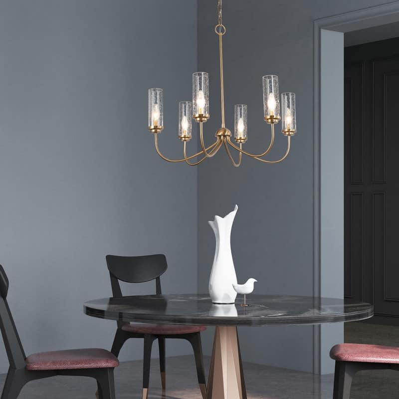 Maisi Modern Glam 6-Light Gold Cylinder Glass Chandelier for Dining Room Bedroom - D25"xH24.5"