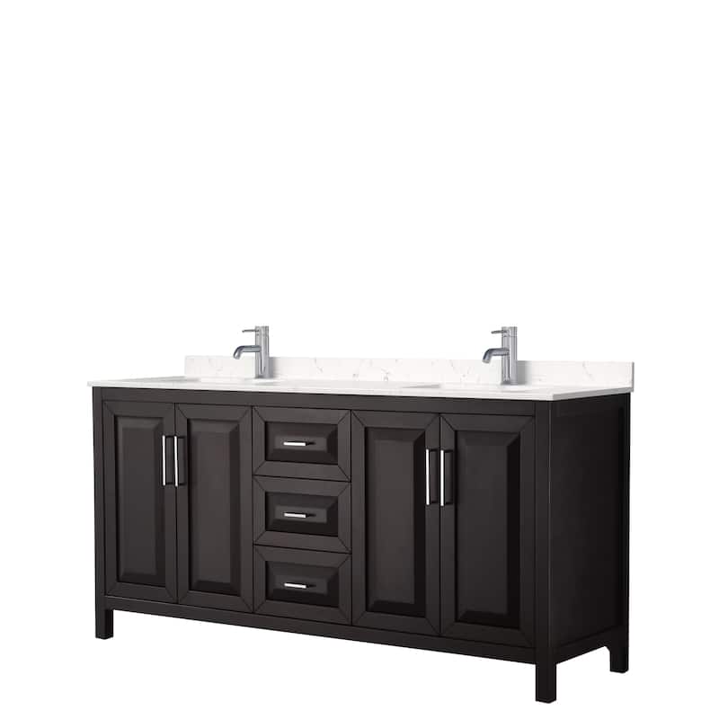 Daria 72 Inch Double Vanity, Cultured Marble Top - Dark Espresso,Chrome Trim,Carrara Cult. Marble Top