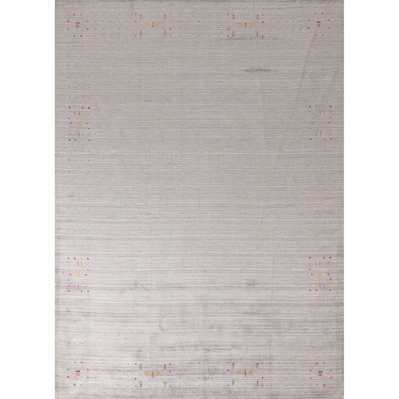 Stripe / Tribal Gabbeh Oriental Area Rug Handmade Silk Carpet - 9'2" x 11'6"