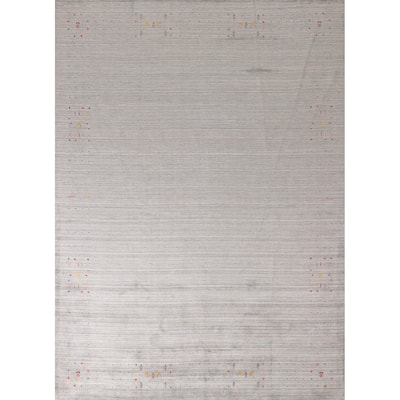 Stripe / Tribal Gabbeh Oriental Area Rug Handmade Silk Carpet - 9'2" x 11'6"