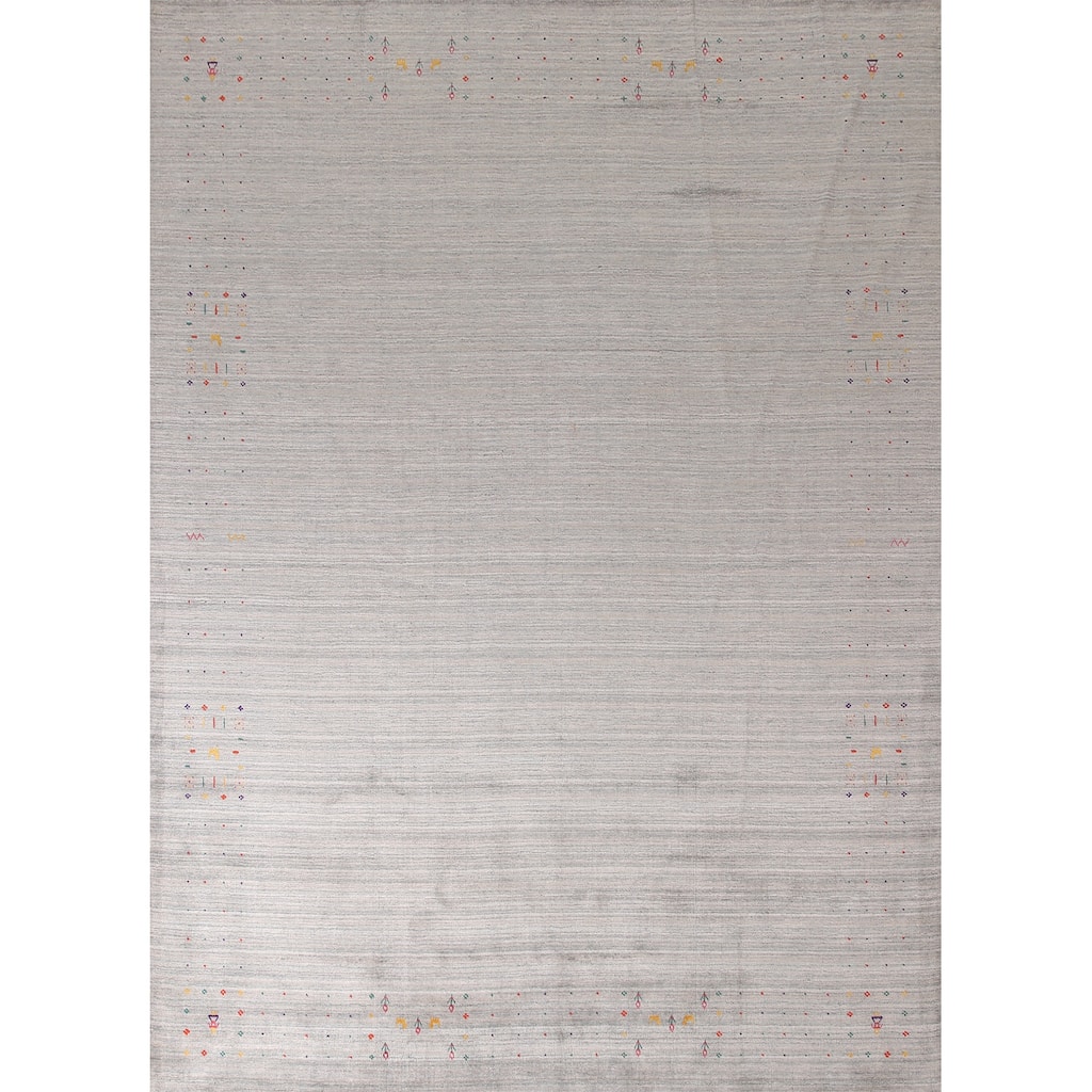 Stripe / Tribal Gabbeh Oriental Area Rug Handmade Silk Carpet - 9'2" x 11'6"