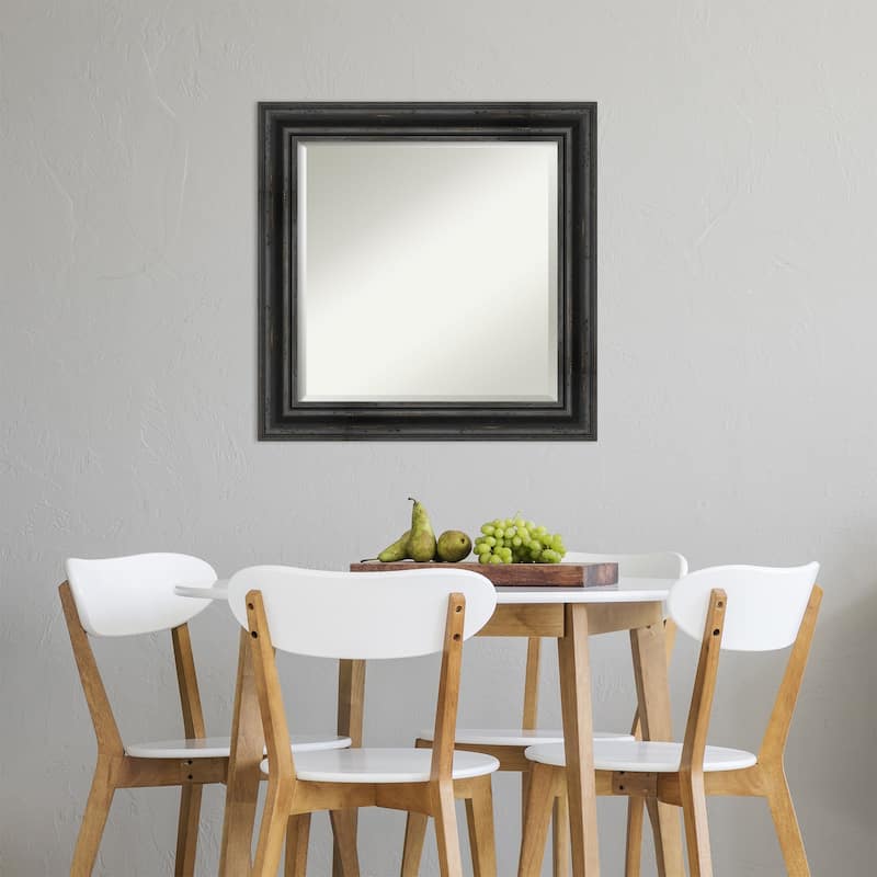 Beveled Wood Wall Mirror - Rustic Pine Black Frame